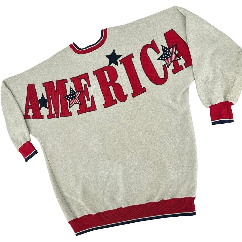 Vintage 90s Men's Grey Red Legends Athletic America Spell Out Stars Crewneck 2XL